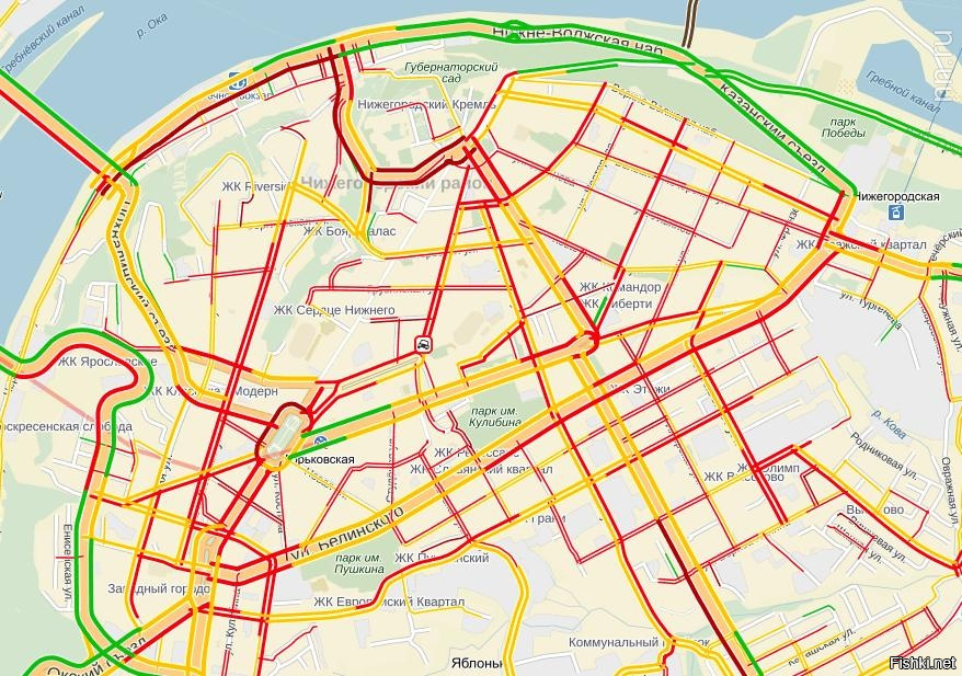 Карта нижнего новгорода пробки на дорогах онлайн в реальном