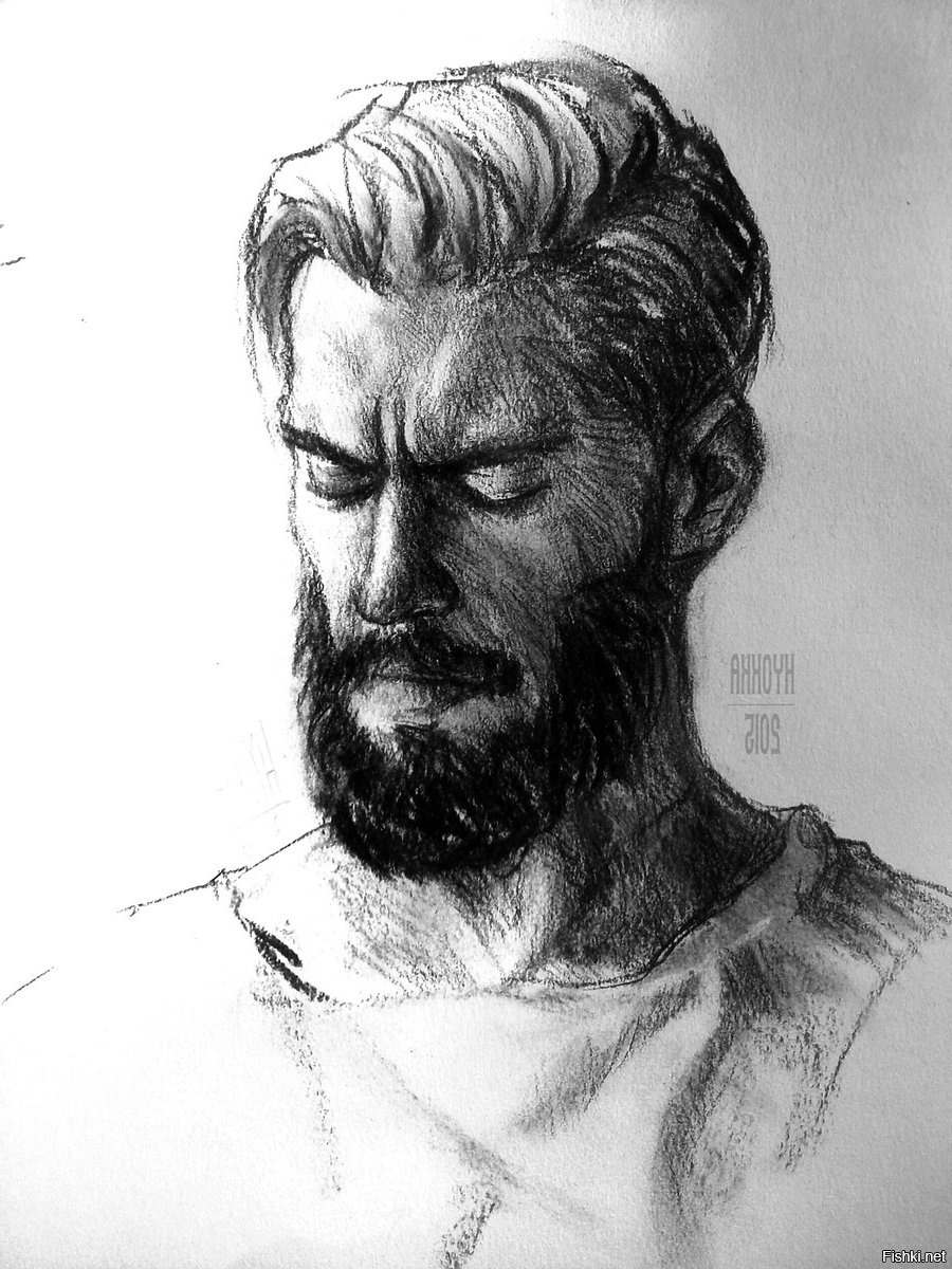 Портрет мужчины с бородой карандашом