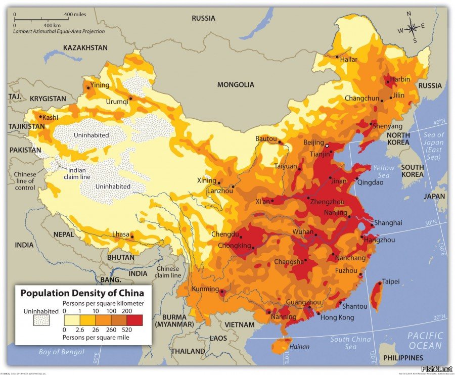 Карта китая с населением