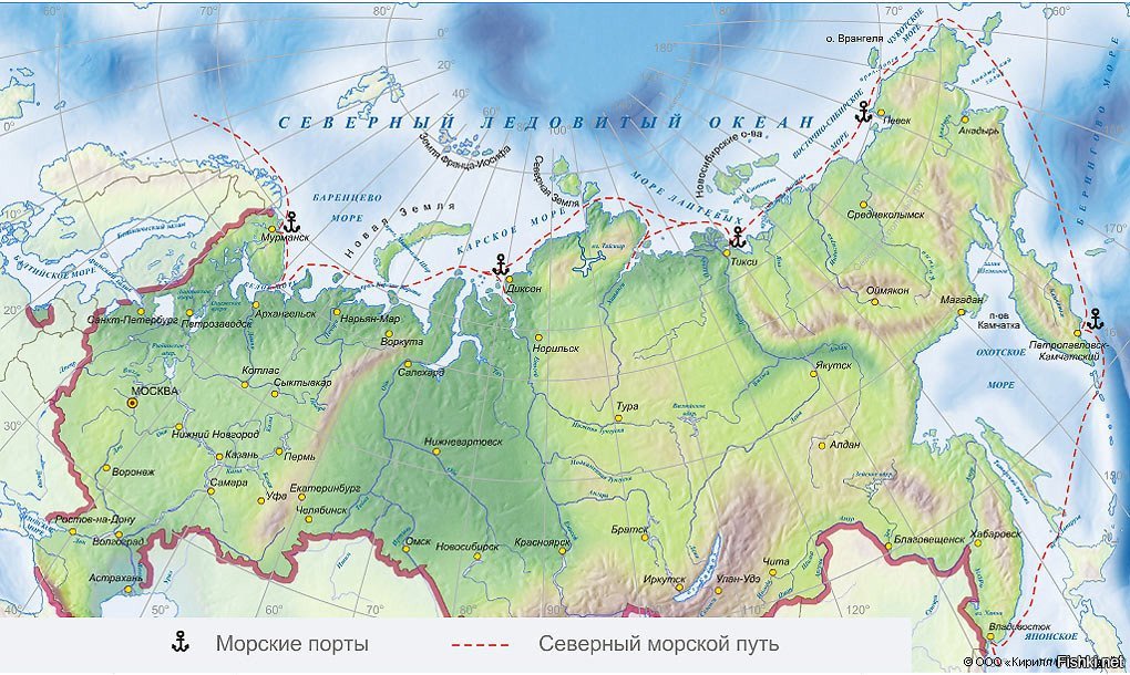 Карта морей россии географическая