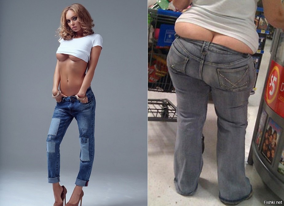 Девушка в джинсах с низкой талией