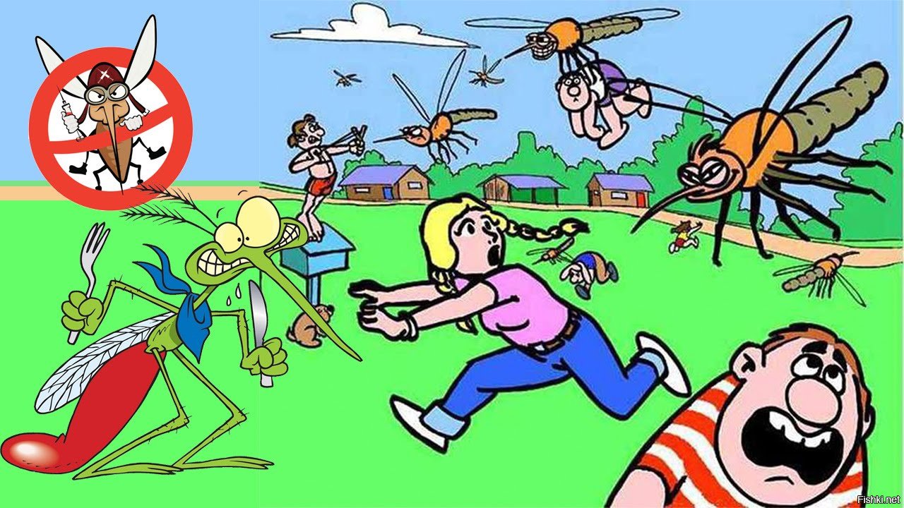 Нападение комаров. Насекомые карикатура. Комары и мошки. Комары и клещи. Комар карикатура.