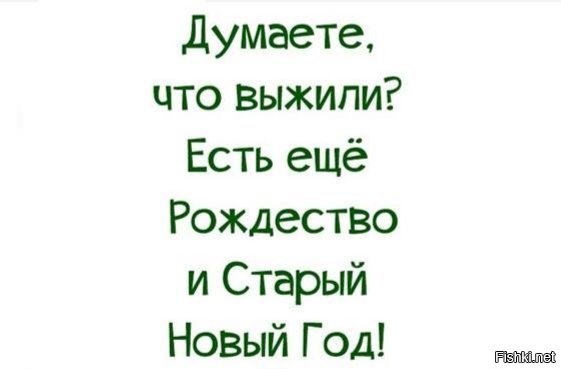 Как мы выжили. Думаете что выжили есть еще Рождество и старый. Думаете что выжили есть еще старый новый. Думаете выжили. Думаете, что выжили? Нет...есть еще Рождество и старый новый год!))).