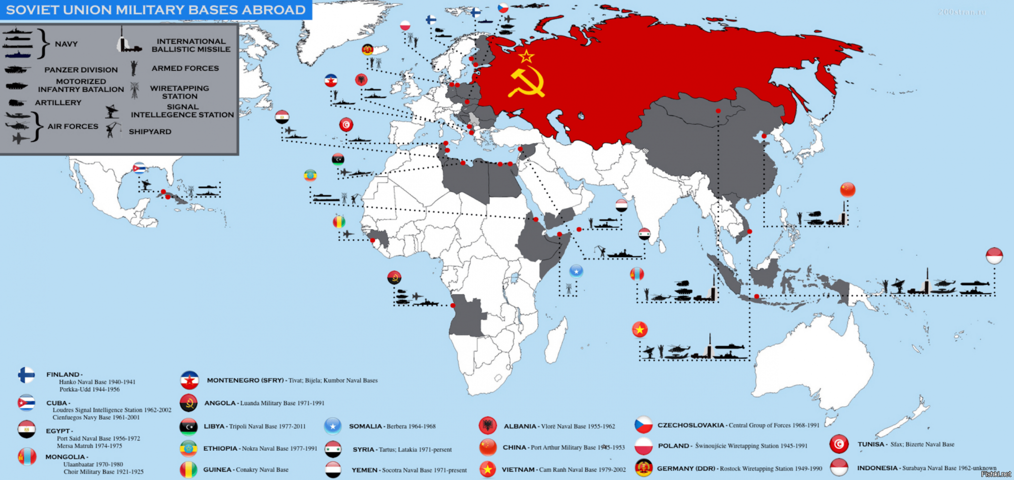 Карта размещения американских военных баз в мире