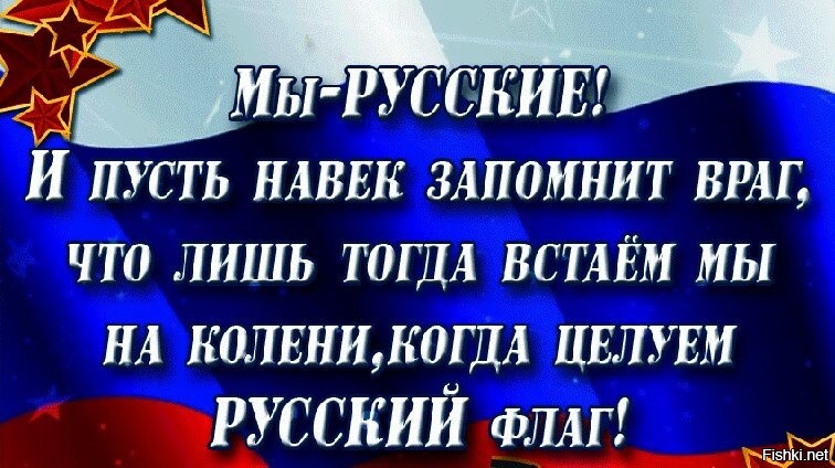 Не перед кем не вставай. Мы русские и пусть запомнит враг. Пусть враги запомнят это. На колени когда целую русский флаг. Мы русские и лишь тогда встаем мы на колени когда целуем русский флаг.