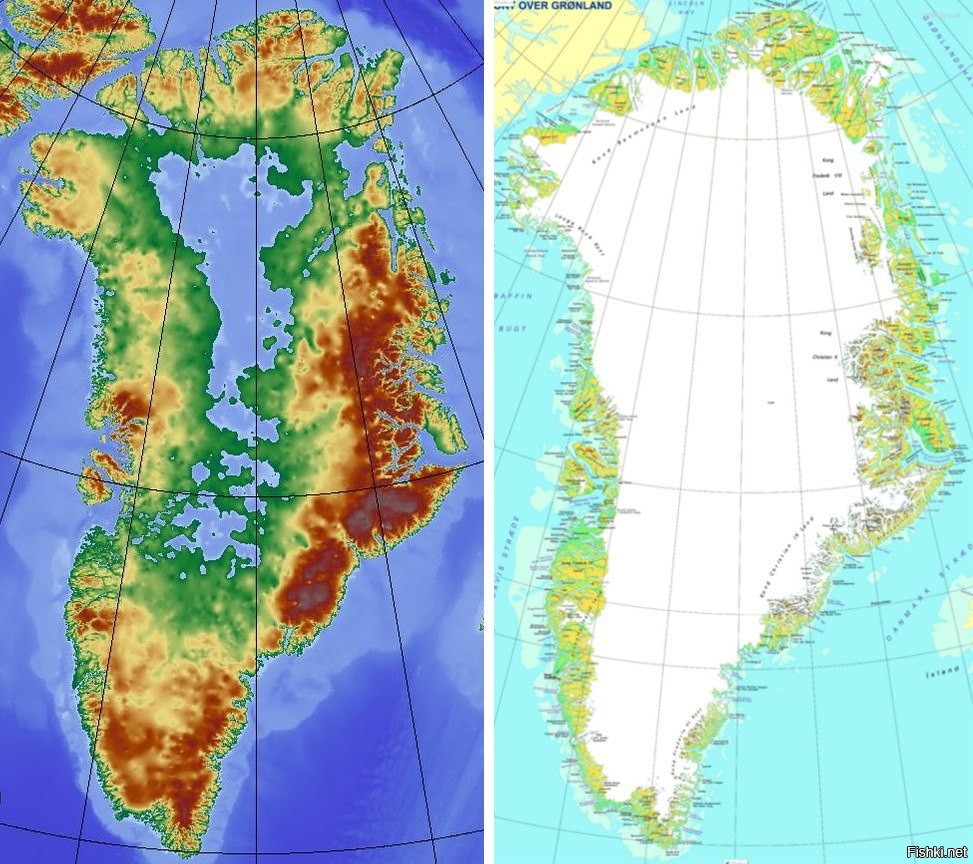 Физическая карта гренландии