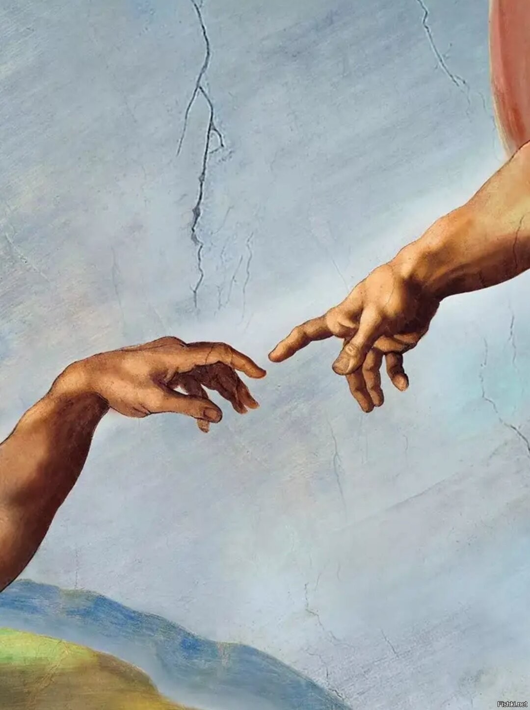 Что значит картина. Микеланджело Сотворение Адама. Сикстинская капелла прикосновение Адама. Сотворение Адама картина Микеланджело. Руки Микеланджело.